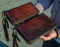 Portefeuille Homme en Cuir Pleine Fleur Personnalisé avec Fermeture Éclair, Fait Main, en Cuir Véritable, pour Homme et Femme, Style Vintage