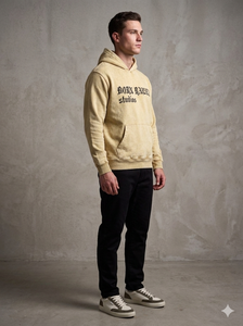 Sudadera con capucha de algodón grueso beige con lavado ácido para hombre, estilo streetwear, gráfico, de forro polar, venta al por mayor, vintage, desgastada - Product Image 4