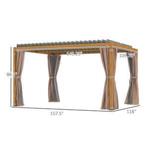 Pergola Retrattile da Esterno 3x4m con Tetto a Lamelle, Tende e Rete Parasole, Gazebo in Legno Naturale - Product Image 3