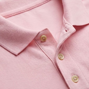Polo piqué rose à manches courtes pour homme avec poche, coupe décontractée, design tricoté uni, coton anti-rétrécissement - Product Image 4