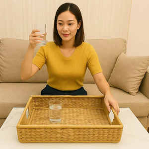 Hot Selling Woven Decorative Serving Tray Elegant Dining Rustic Home Kitchen <b>Table</b> Centerpiece Display Basket - Product Image 4