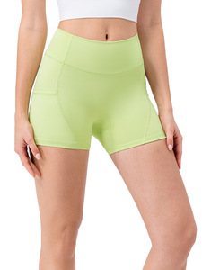 Shorts de fitness taille haute pour femmes européennes et américaines, couleur pêche unie, respirants, avec fermeture élastique à la taille, pour la course à pied, nouveauté - Product Image 2