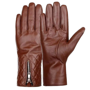 Gants d'hiver en cuir marron pour cyclisme avec fermeture éclair, poignet matelassé, thermiques, compatibles écran tactile, style rétro, non doublés, unis, pour usage quotidien - Product Image 4