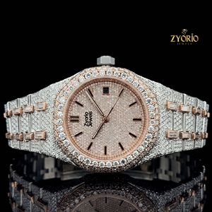 Montre de luxe pour homme, bicolore, sertie de moissanite, en acier inoxydable, mouvement mécanique ETA, résistante à l'eau 10 bars, personnalisée, style hip-hop - Product Image 5