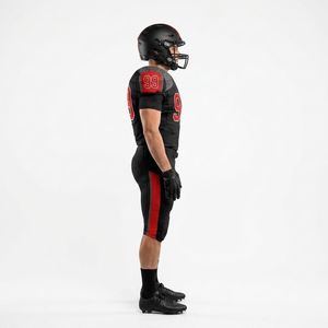 Uniforme de Fútbol Americano OEM para Hombre, Jersey Negro y Rojo con el Número 99, Sublimado, Transpirable, de Corte Atlético y Mangas Cortas - Product Image 5
