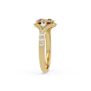 Anillo de compromiso de oro de 14K con diamante ovalado de 2.00 ct cultivado en laboratorio, estilo Art Deco, con halo y piedras laterales en forma de pera, para mujer, joyería fina, venta al por mayor. - Product Image 4
