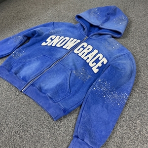 เสื้อฮู้ดซิปสีฟ้า Snow Grace แบบ unisex ผ้าฟลีซลำลองสำหรับฤดูหนาว ทรงโอเวอร์ไซส์บุซับใน ผ้าฝ้าย 80% โพลีเอสเตอร์ 20% ป้องกันขนร่วง - Product Image 5