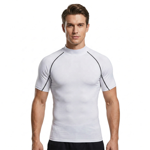 Men's White Short Sleeve Rash Guard Quick Dry Polyester <b>Compression</b> <b>Shirt</b> - Product Image 2
