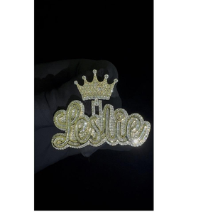 Collar con Colgante Personalizado Leslie Crown Iced Out, Diamantes CZ Baguette, Estilo Hip Hop Bling, Amuleto con Nombre, Joyería de Lujo, Regalo de Lujo - Product Image 4