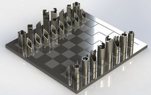 Pièces d'échecs modernes en métal, élégantes et artistiques, vente en gros, design contemporain de luxe, jeu de stratégie - Product Image 3