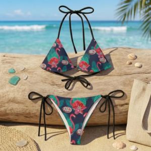 Dry Camo Print Beachwear Summer Mesh Swim Trunks for <b>Men</b> and Tie-Side <b>Bikini</b> for Women - Product Image 5