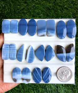 Paires de cabochons ovales en opale bleue naturelle, pierres précieuses en vrac pour la fabrication de bijoux, vente en gros de cabochons en opale bleue à dos plat assortis - Product Image 3