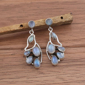 Boucles d'oreilles pendantes artisanales en argent sterling 925 avec pierres précieuses arc-en-ciel naturelles, style vintage de luxe pour mariage, bijoux pour femmes - Product Image 2