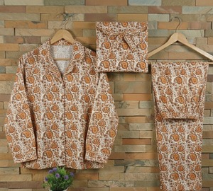 Conjunto de Pijama de Algodón Puro con Estampado a Mano, Tejido Térmico, para Mujer, Exportación de India - Product Image 1