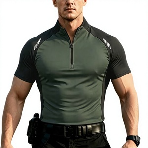 T-shirt de travail athlétique à manches courtes pour homme, col quart-zip, coupe ajustée, séchage rapide, tissu tricoté en Spandex/Polyester, couleur unie - Product Image 6