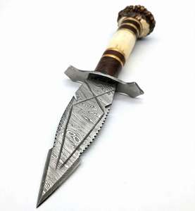 Custom OEM <b>hand</b> forged damascus steel utility <b>tool</b> with Stag Antler bone and dark wood handle - Product Image 2