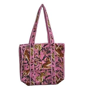 Bolso de mano acolchado de algodón con estampado de bloques a mano para mujer, bolso de hombro bohemio, bolsos de mano acolchados Kantha Stitch - Product Image 1