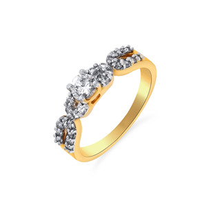 Anillo de Diamantes Graceful Sphere, Anillo de Diamantes Vintage con Hojas y Ramas, Oro Amarillo de 14K, Diamante Cultivado en Laboratorio de Corte Redondo, Anillo de Novia para Mujer - Product Image 1