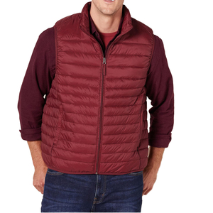 Gilet matelassé bordeaux pour homme à col montant, fermeture éclair, coupe-vent, décontracté, pour l'hiver - Product Image 2