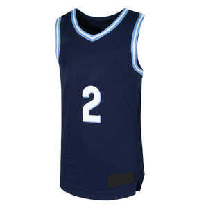 Maillot de basketball unisexe numéro 2 bleu marine sans manches col en V en maille respirante écologique avec bretelles réglables pour équipe - Product Image 2