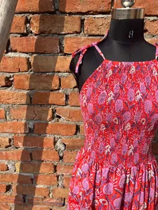 2025 nueva llegada de alta calidad de fabricación personalizada señoras verano algodón noche Maxi vestido Bodycon flor Halter hombro Mujer - Product Image 4