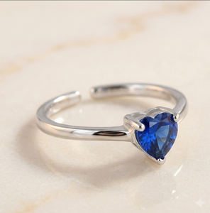 Blue Heart Shape <b>Open</b> <b>Ring</b> Prong Set Fine Jewelry for Wedding Party Gift - Product Image 2
