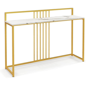Mesa Consola Creativa con Marco de Acero Inoxidable Dorado y Tapa de Vidrio Templado de Dos Niveles, Rectangular, para Entrada, Sofá o Decoración - Product Image 4