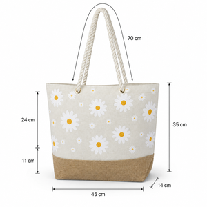 กระเป๋าผ้าแคนวาสและผ้าปอกระเจาสำหรับชายหาด ขนาด 45x35x14 ซม. หูหิ้วเชือกเกลียว พิมพ์โลโก้ตามสั่ง ขายส่ง รับผลิต OEM แบรนด์ส่วนตัว - Product Image 4