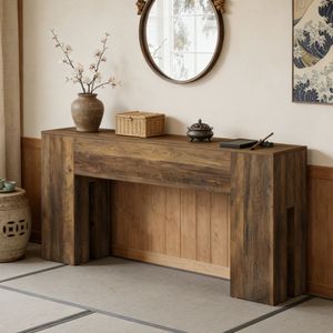 Consolle in Legno Teak Stile Tradizionale Design Rustico per Ingresso Appartamento Hotel Soggiorno con Elementi in Ferro e Marmo - Product Image 5