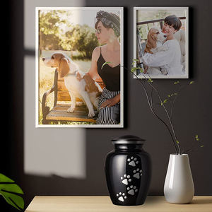 Modern Ceramic Pet Urn Teardrop Shape Airtight Black with Paw Print Design for <b>Dogs</b> - Product Image 2