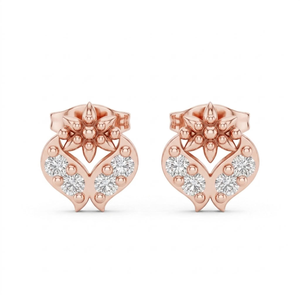 Boucles d'oreilles clous en or rose 14K avec motif floral en forme de cœur et accents de diamants de laboratoire pour femme - Idéales pour le quotidien, les fêtes et les cadeaux de fiançailles - Product Image 1