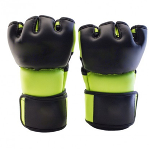 Gants de MMA demi-doigts Rahsal Industries en cuir avec fermeture au poignet, noir et orange, pour arts martiaux, kick-boxing, unisexe - Product Image 4