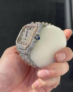 Reloj Mecánico Cuadrado de Dos Tonos en Oro con Incrustaciones de Diamantes, Esfera con Diamantes, Números Romanos, Ventana de Fecha, Reloj de Lujo para Hombre Estilo Hip Hop - Product Image 6