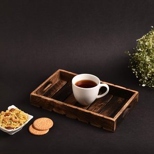 Plateau de service décoratif en bois – Plateau rectangulaire en bois brun pour aliments et boissons, cuisine polyvalente, table à manger - Product Image 1