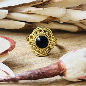 Latest Design Black Onyx <b>Rings</b> Boho Tribal Silver Eye Certified Brass Jewelry Women 18k <b>Gold</b> Plated Filigree <b>Cocktail</b> - Product Image 1