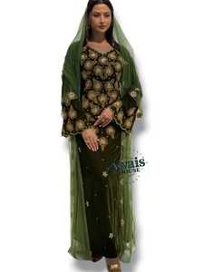 Awais House Abaya Kaftan de Poliéster y Gasa con Bordado Modesto para Mujer, Largo hasta el Suelo, Escote Corazón, Manga Larga, Ajuste Holgado - Product Image 1