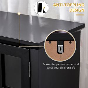 Elegante Credenza Nera per Sala da Pranzo e Cucina con Vetrina e Ante in Vetro Incorniciato, Cassetto e Spazio per Microonde - Product Image 6
