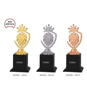 Majestic King <b>Trophy</b> Gleaming Golden Metal Award With Intricate Lion Shaped Dial Symbolizing Strength Power And Leadership - Product Image 2