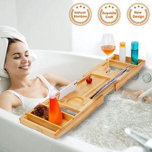 Vassoio Portaoggetti per Vasca da Bagno in Bambù Artigianale, Estensibile con Supporto per Lettura e Tablet/Telefono, Set di Accessori per il Bagno - Product Image 1
