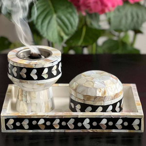 Juego de quemador de incienso Bakhoor de lujo con incrustaciones de nácar, con bandeja de almacenamiento, quemador de incienso árabe Oud, decoración para el hogar, soporte para incienso árabe - Product Image 1