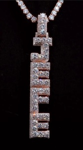 Collar con Nombre Vertical Personalizado, Colgante con Letra Personalizada en Moissanita, Joyería Hip Hop, Plata de Ley, Chapado en Oro de 18K, Unisex - Product Image 4