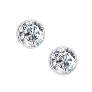 Pendientes de Plata de Ley 925 con Circonita Cúbica Blanca Redonda Engastada en Bisel, Joyería Fina de Moda al por Mayor para Mujeres y Niñas - Product Image 1