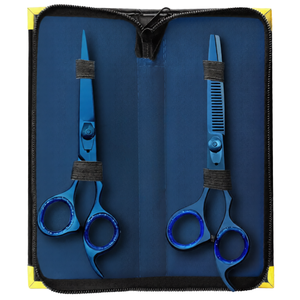 <b>Razor</b> Edge Barber Hair Cutting & Thinning Shears <b>Set</b> 7.5 Inch Blue Stainless Steel Salon Hairdressing Professional Tool Kit - Product Image 2