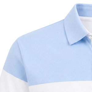Light <b>Blue</b> White Striped <b>Polo</b> <b>Shirt</b> Short Sleeve Color Block Collared Button Front Casual Golf Teamwear <b>Shirt</b> with Crest Patch - Product Image 5
