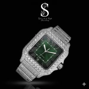 Reloj de Cuarzo con Diamantes Moissanite VVS, Reloj de Pulsera Automático de Acero Inoxidable con Caja Cuadrada y Cristales - Product Image 1