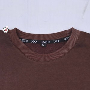 Sudadera Corta de Mujer, Cuello Redondo, Color Marrón, Manga Larga, Tejido de Algodón, Estilo Casual Otoñal, Color Sólido, Sin Forro - Product Image 6