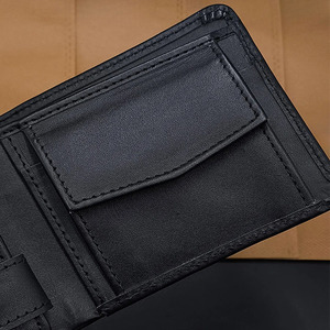Portefeuille homme en cuir noir avec fermeture à boucle, fenêtre d'identification en maille, porte-monnaie à bouton, porte-cartes, petit format multi-plis, luxe, compact, pour affaires - Product Image 5