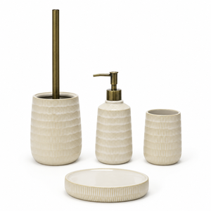 Juego de accesorios de baño de cerámica modernos y orgánicos: dispensador de jabón, vaso, bandeja, soporte para escobilla de inodoro para baño - Product Image 1