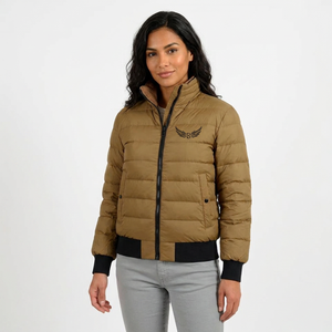 Veste d'hiver pour homme, couleur unie, col montant, fermeture éclair, logo brodé, coupe-vent, décontractée, épaisse, rembourrage en polyester - Product Image 6