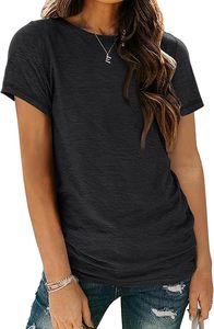 <b>Women's</b> black Crew Neck Short Sleeve Regular Fit Cotton Jersey T-Shirt Casual Solid Color Breathable All Seasons <b>Top</b> - Product Image 4